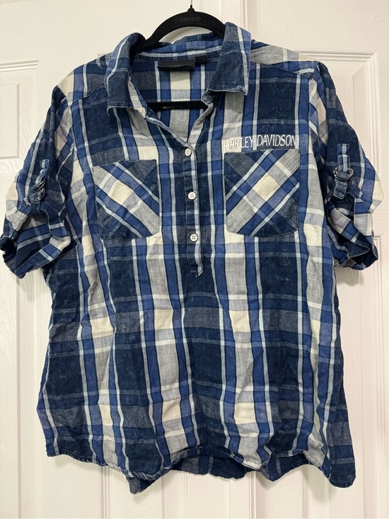 Harley-Davidson Tops - Harley-Davidson Blue and White Plaid Button-Up Shirt